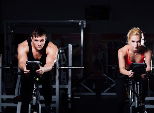 fit couple indoor cycling