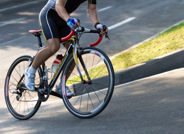 man biking uphill