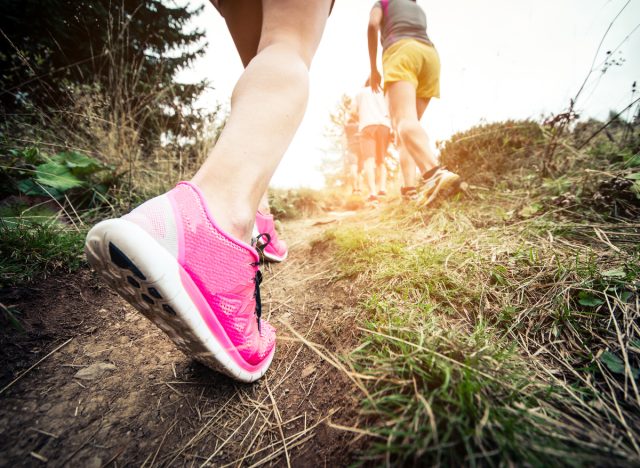 close-up sneakers walking uphill