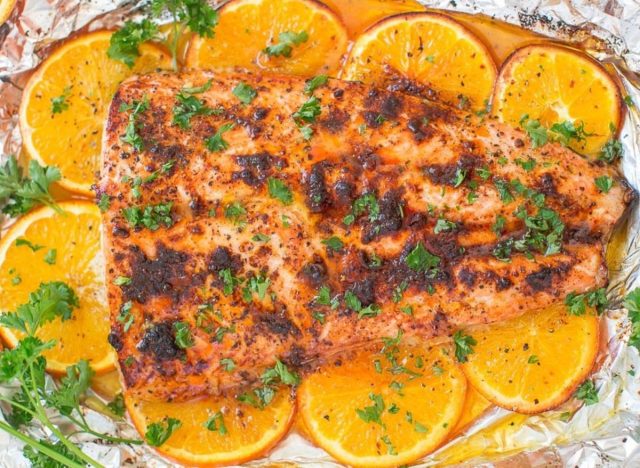 Salmon with orange chilli