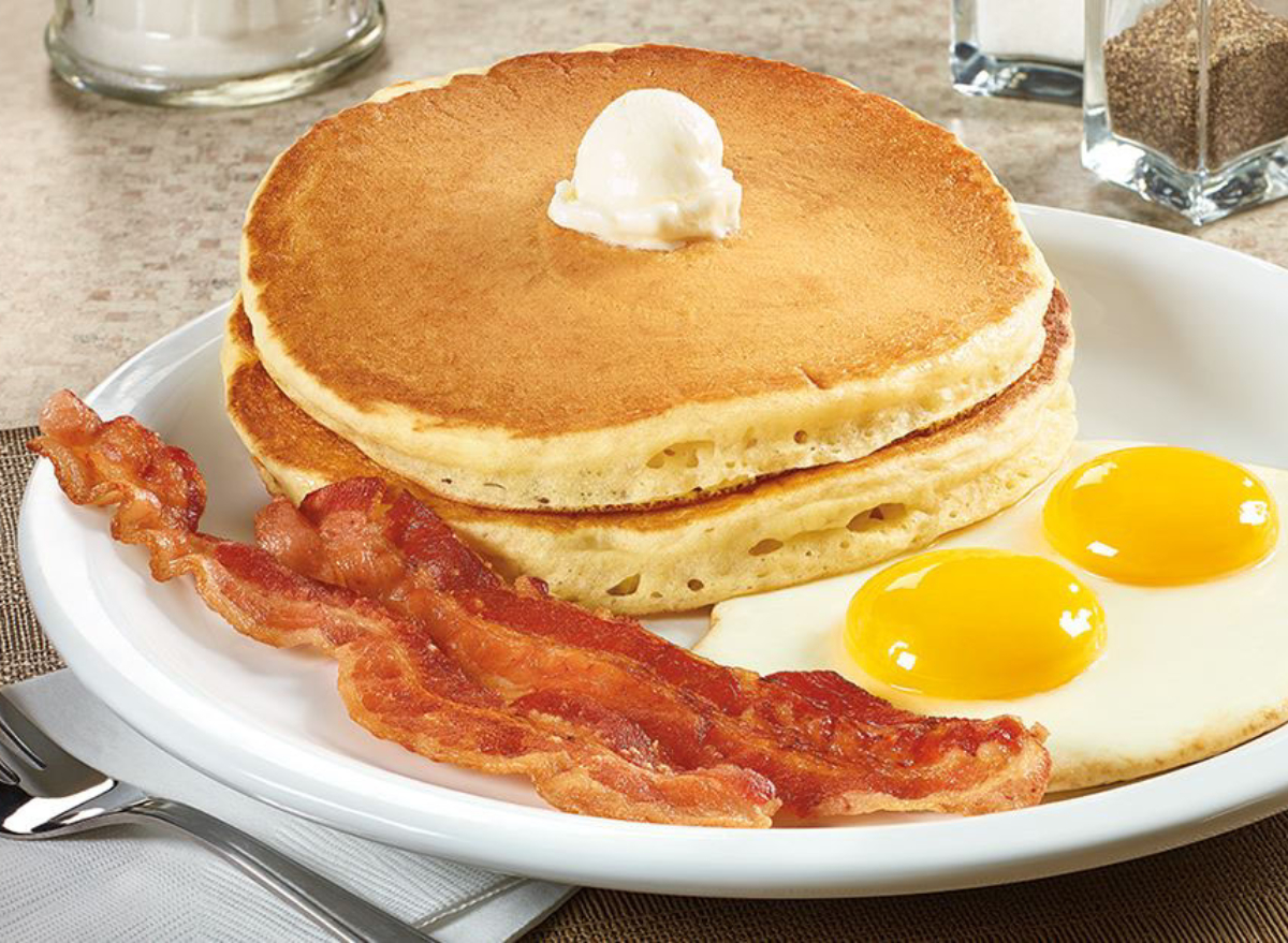 denny's pancakes, bacon, and eggs