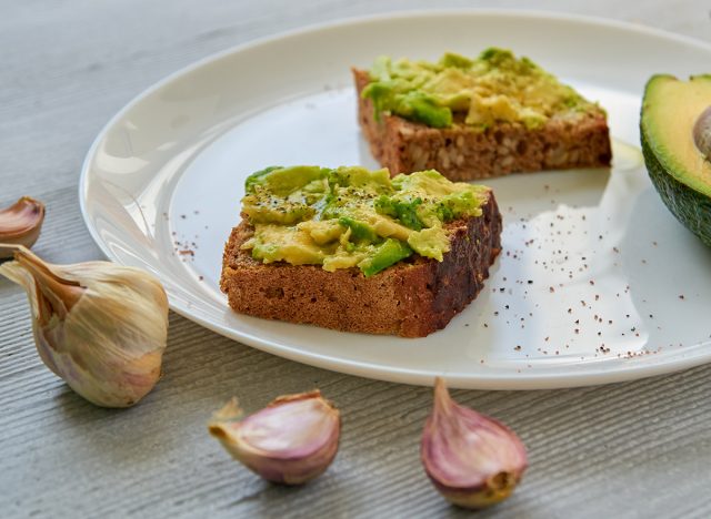 garlic avocado toast on a plate