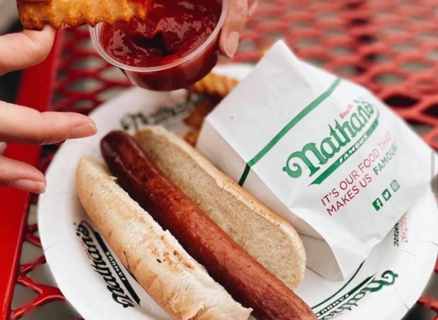 nathan's famous hot dog and fries