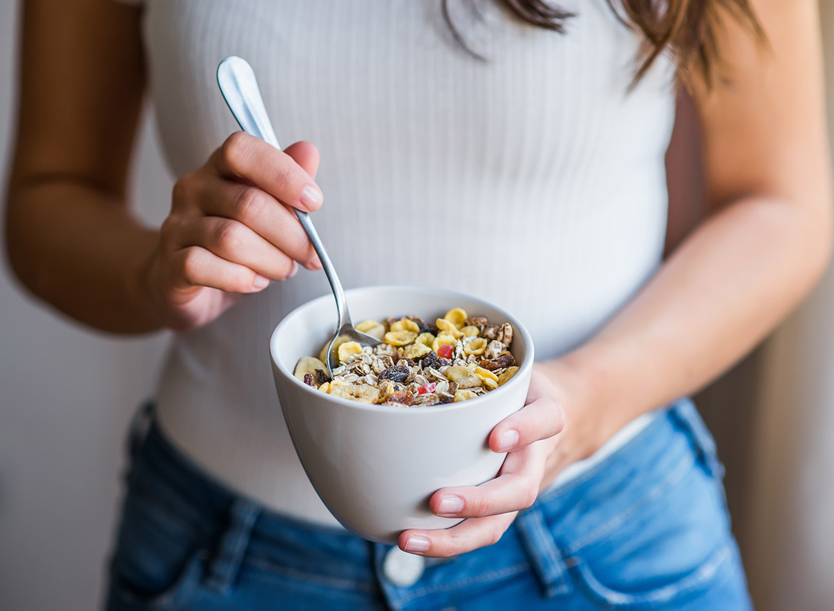 enjoying an oatmeal breakfast bowl