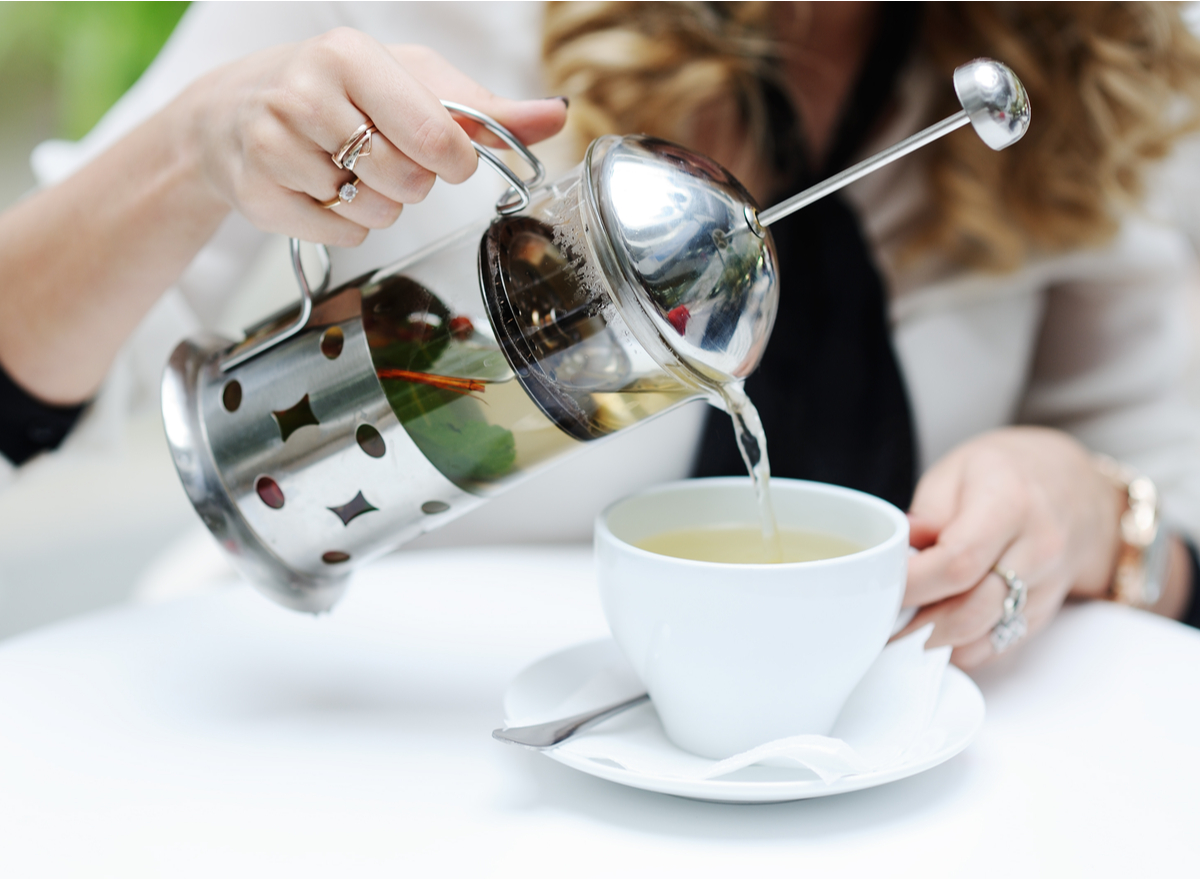 pouring green tea