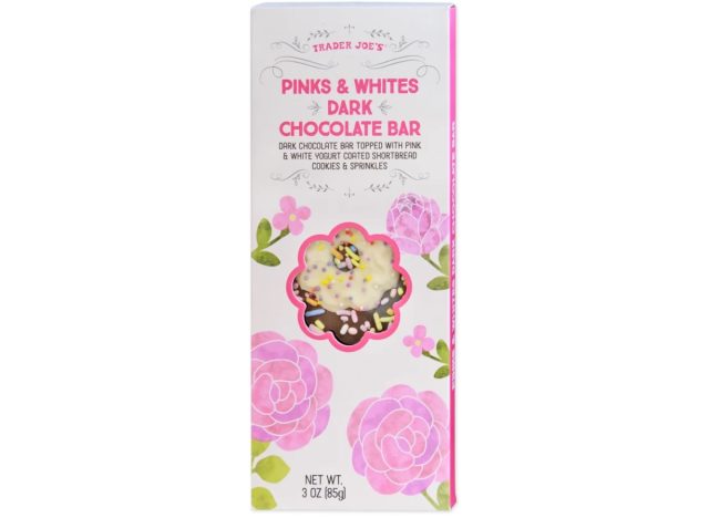 trader joe's pinks & whites dark chocolate bar