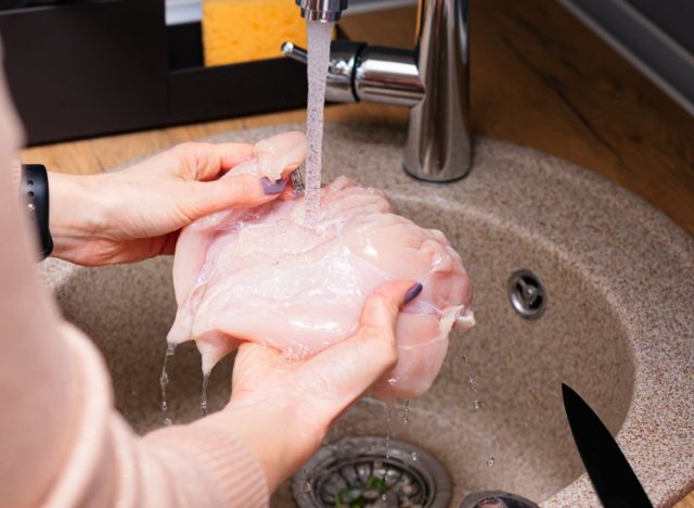 washing chicken