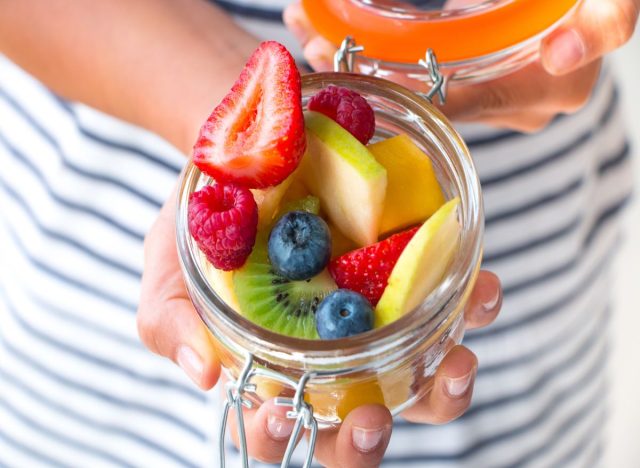 Assorted fruit in a jar