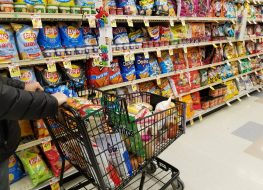 Grocery chips and snacks with cart
