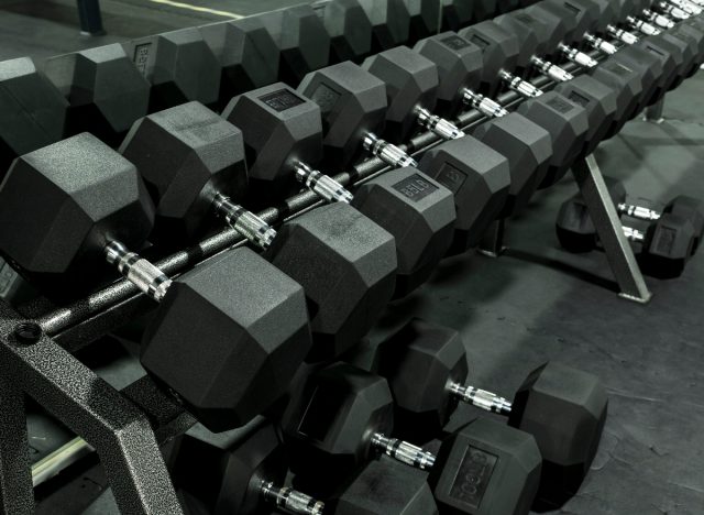 dumbbells in gym