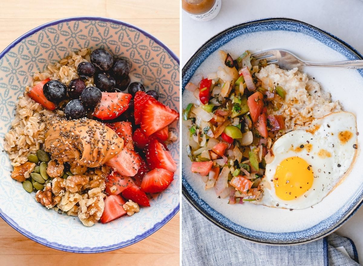 oatmeal combos in a bowl both sweet and savory