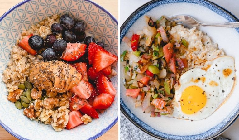 oatmeal combos in a bowl both sweet and savory