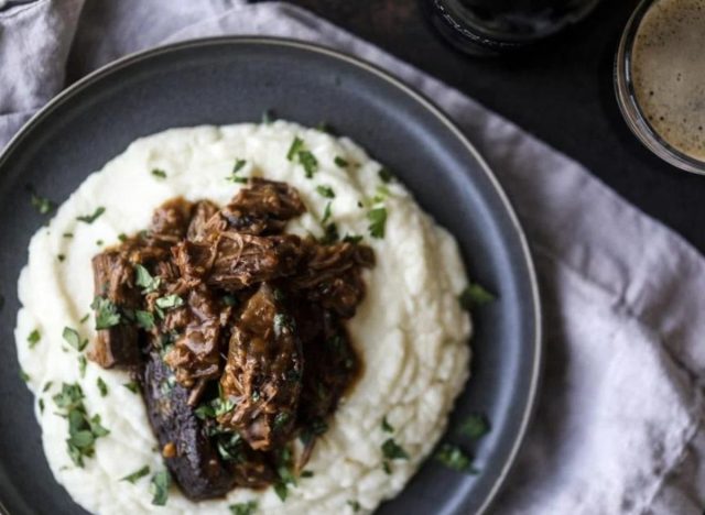 Slow Cooker Guinness Short Ribs with Cheesy Cauliflower Mash