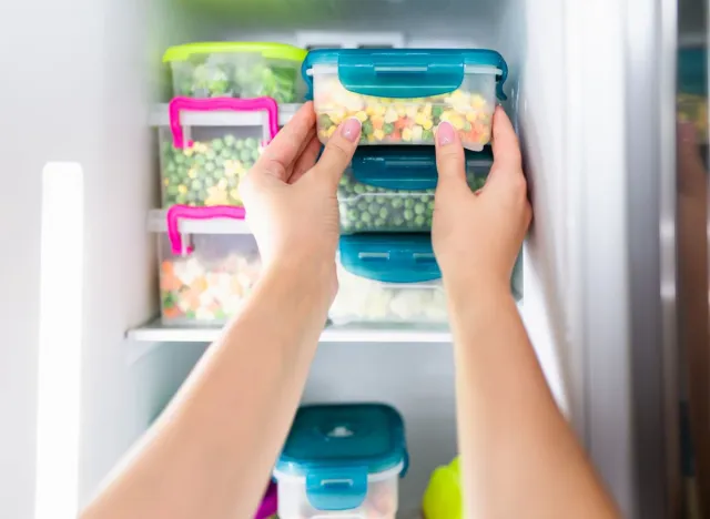 Storing food container into freezer