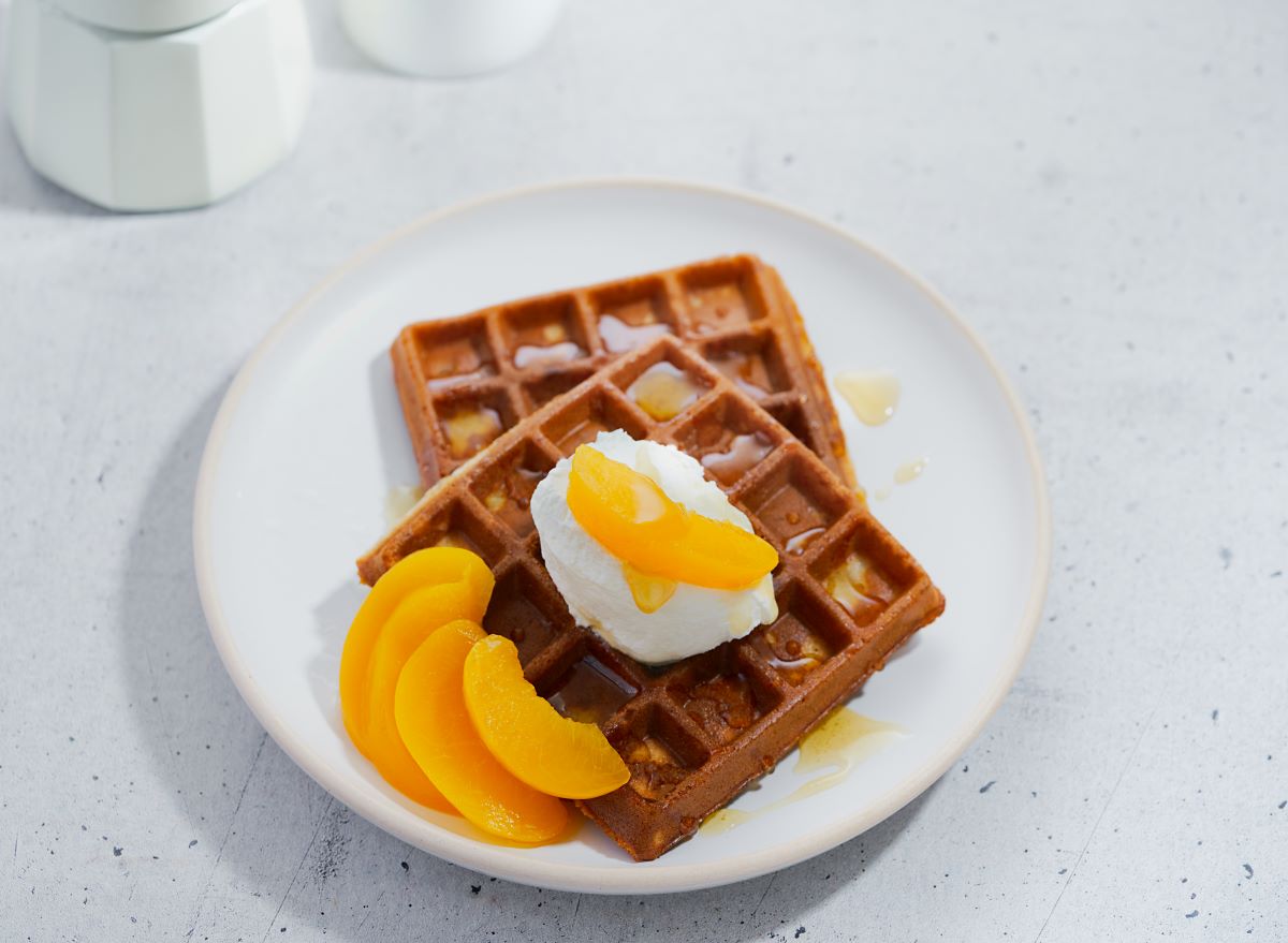 Waffles and Peaches Breakfast