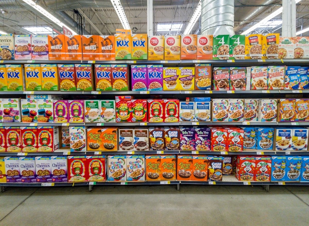 cereal aisle in grocery store