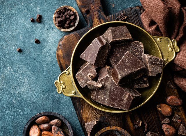 dark chocolate pieces in a bowl