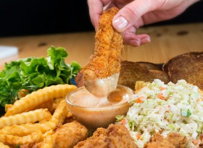 huey magoo's chicken tenders, fries, cole slaw