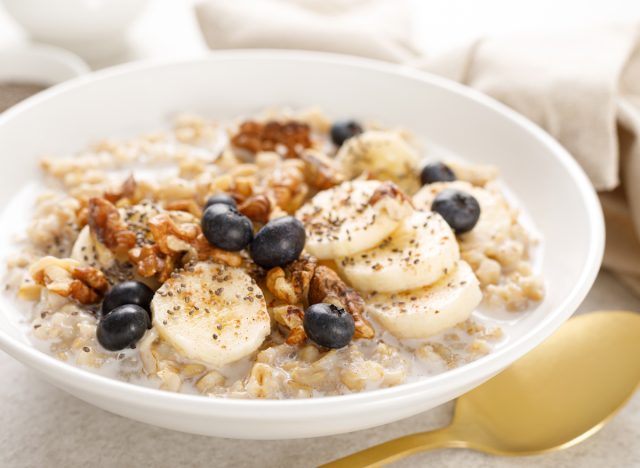 oatmeal with bananas, blueberries, walnuts, and chia seeds