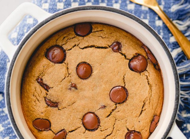 baked banana chocolate chip oatmeal in a mini dutch oven