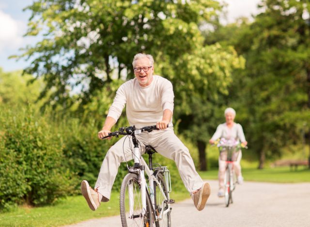 two people biking