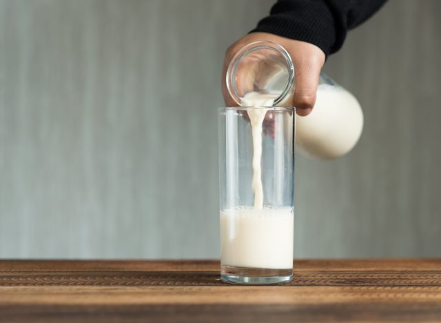 pouring milk into a glass