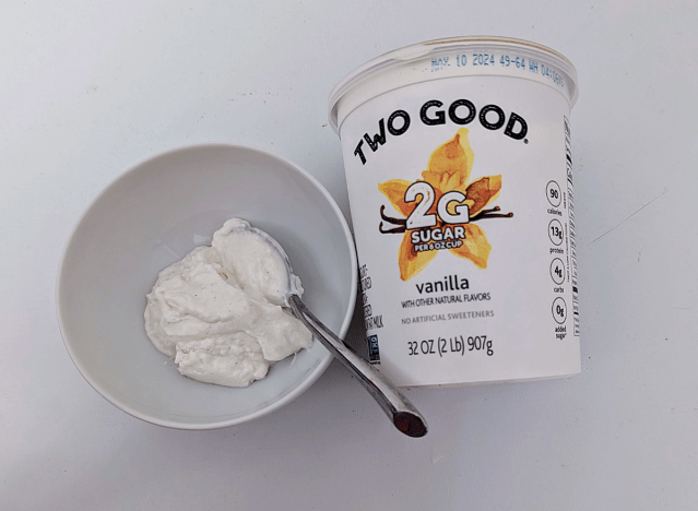 yogurt in container and a bowl.