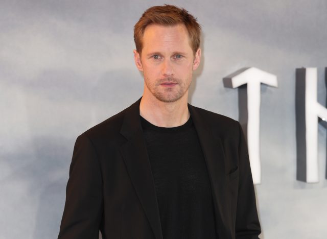 Alexander Skarsgard closeup black outfit, northman screening