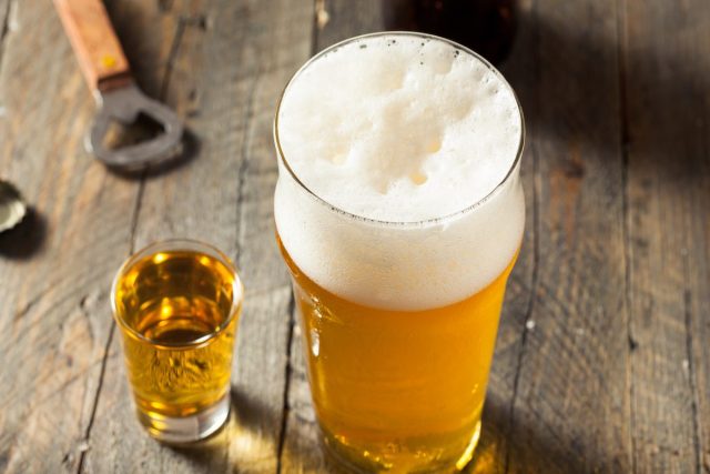 Pint of beer and whiskey shot