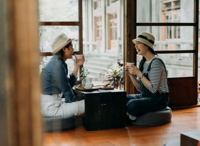 Japanese women eating on floor