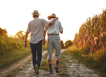 Two friends walking away together