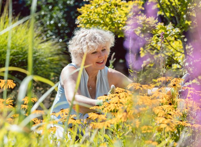 older woman gardening, living an active lifestyle to prevent heart failure