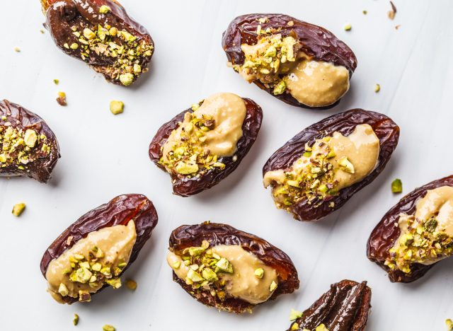 dates with peanut butter and pistachios