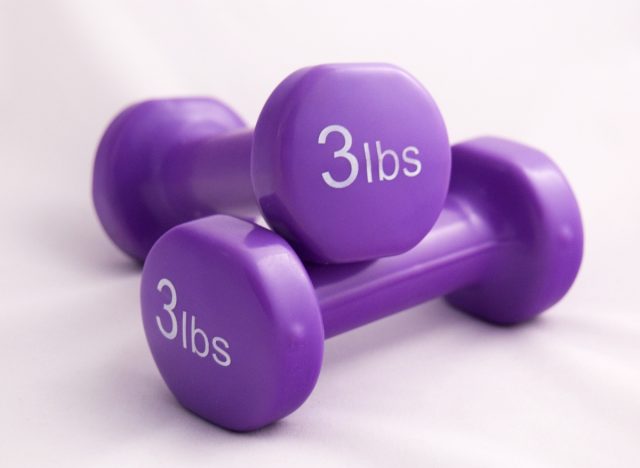 three-pound set of dumbbells