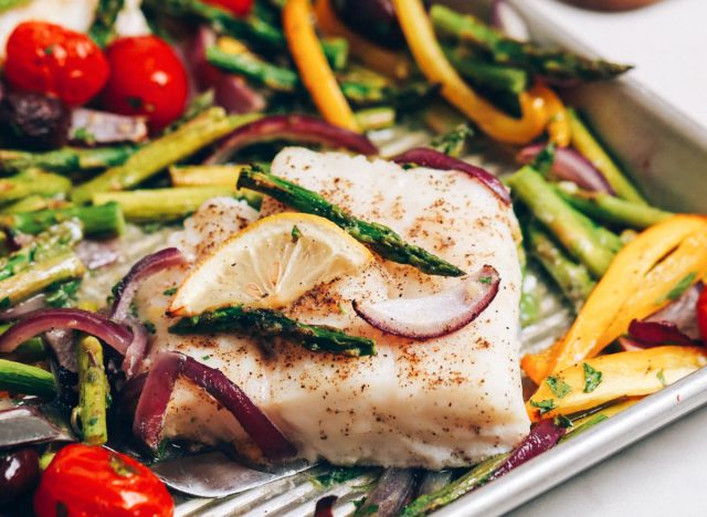 easy baked cod with spring vegetables