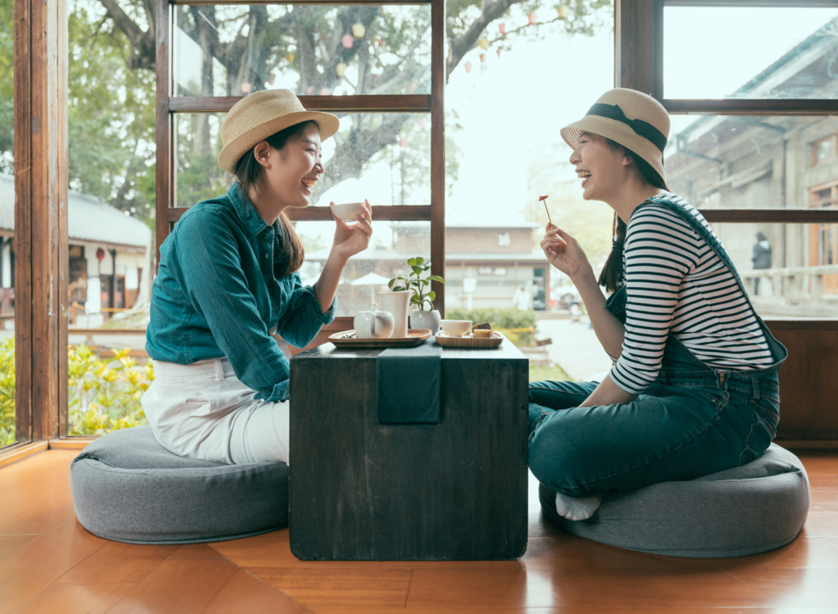 women eating on the floor