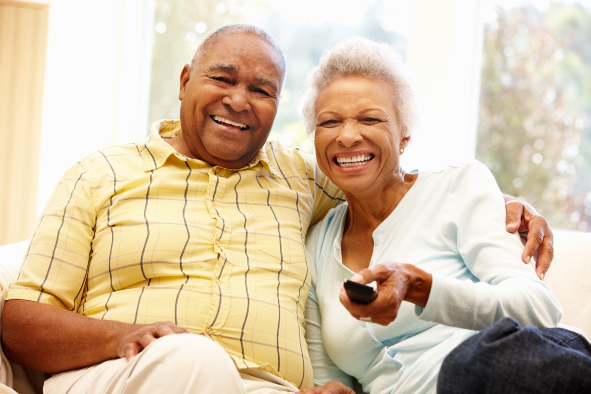 Senior,African,American,Couple,Watching,Tv