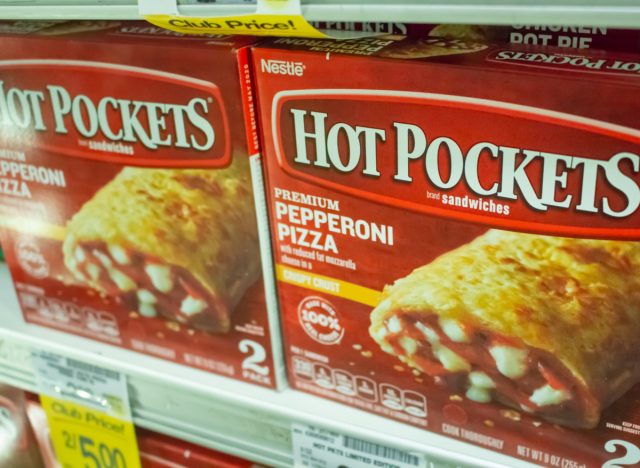 hot pockets in the freezer section of the grocery store