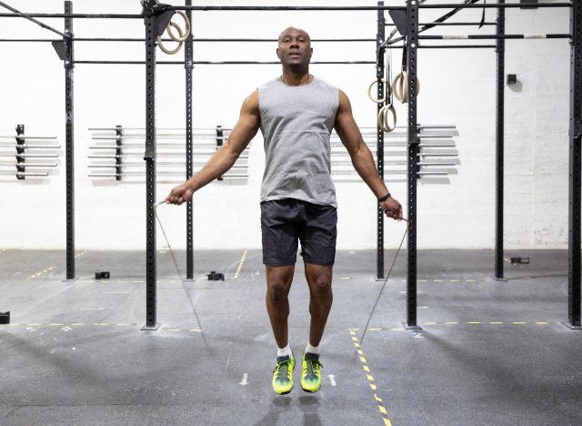 man doing jump rope Tabata warmup exercise for weight loss