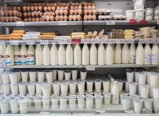 milk and eggs at the grocery store