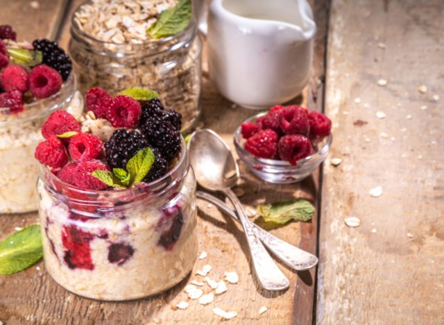 overnight oats with blackberries and raspberries