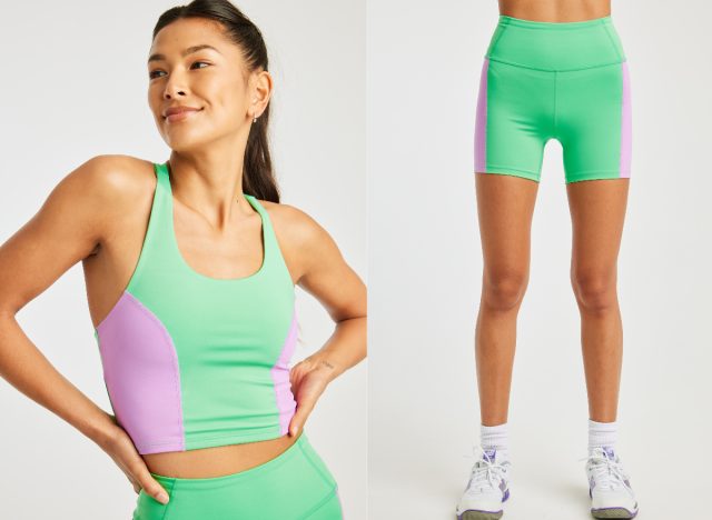 Year of Ours Recycled Poly new activewear collection, crop top and work out shorts
