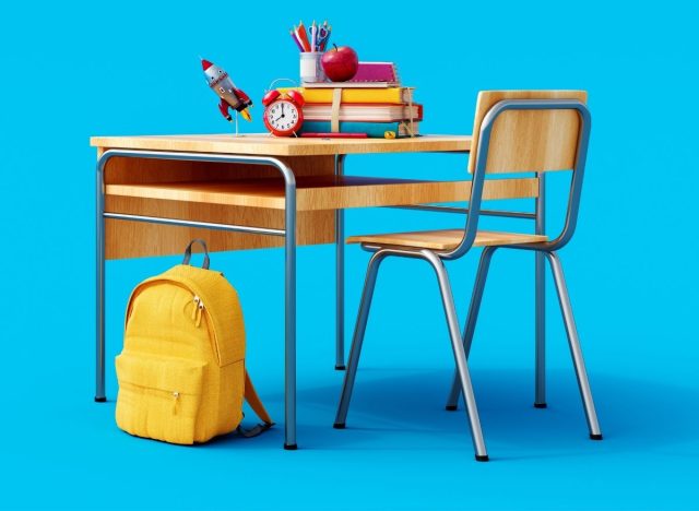 school desk and books