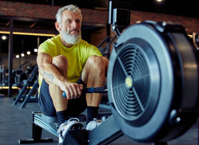 mature man doing seated row, exercise to reverse aging after 60