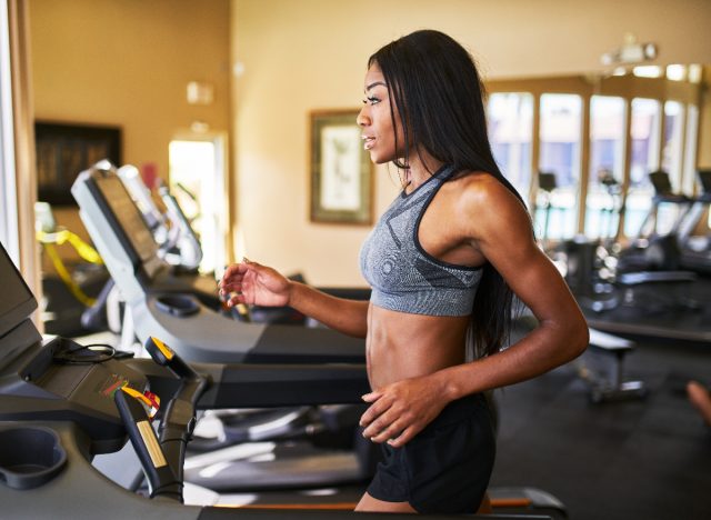 woman performing 18-minute treadmill cardio workout