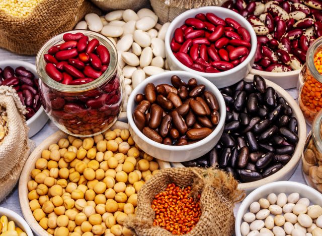 various dried beans and legumes