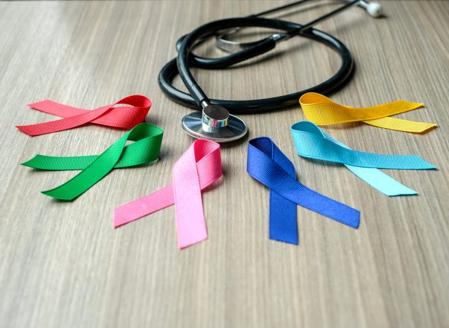 cancer awareness ribbons and stethoscope