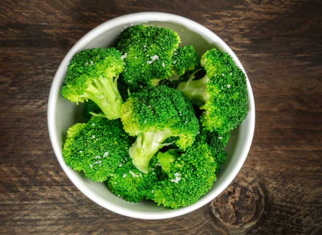 Broccoli cooked in a bowl with sea salt