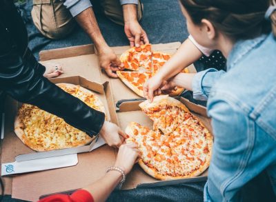 eating pizza