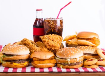 fast food assortment and soda